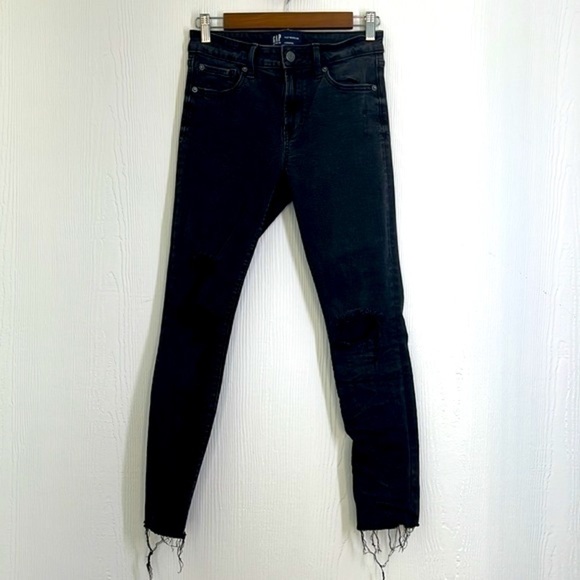 GAP - Y2K Black Stonewash Distressed Denim Jean Legging Size 4 - Picture 2 of 11